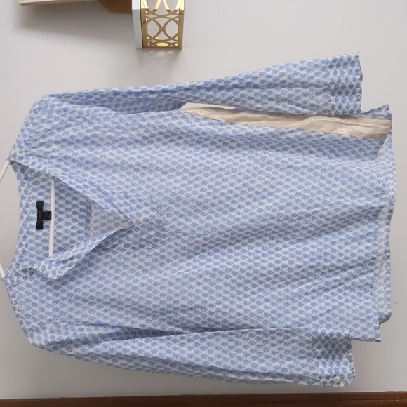 J. Crew Popover Tunic Blue and White Print - Picture 2 of 5